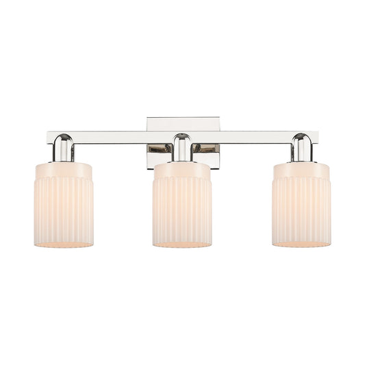 Innovations Hadley 24in 3-Light Bath Vanity Light | Industrial Polished Nickel and Matte White Ribbed Glass | Bathroom Vanity & | Model 716-3W-PN-G341