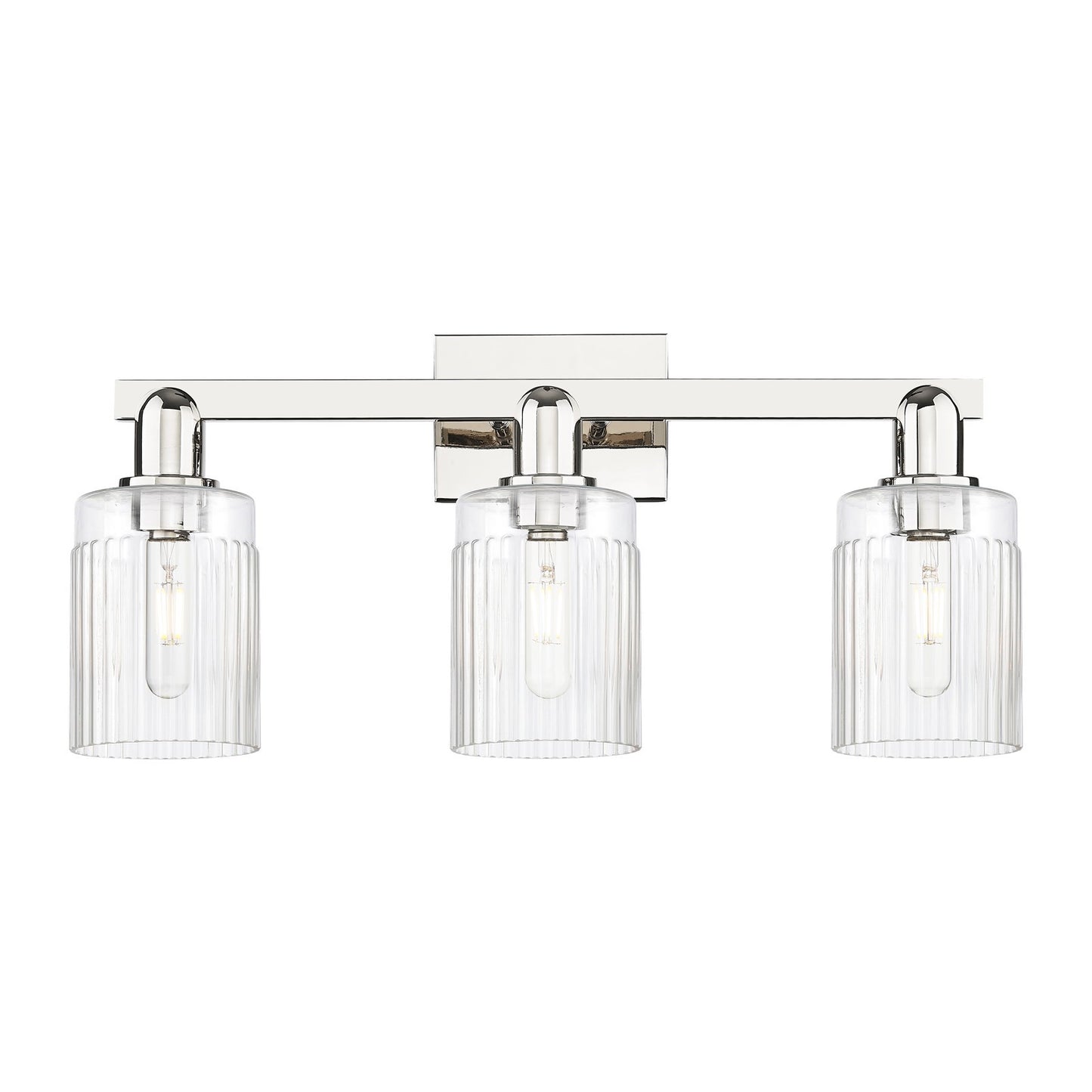 Innovations Hadley 24in 3-Light Bath Vanity Light | Industrial Polished Nickel and Clear Ribbed Glass | Bathroom Vanity | 23.5 x | Model 716-3W-PN-G342