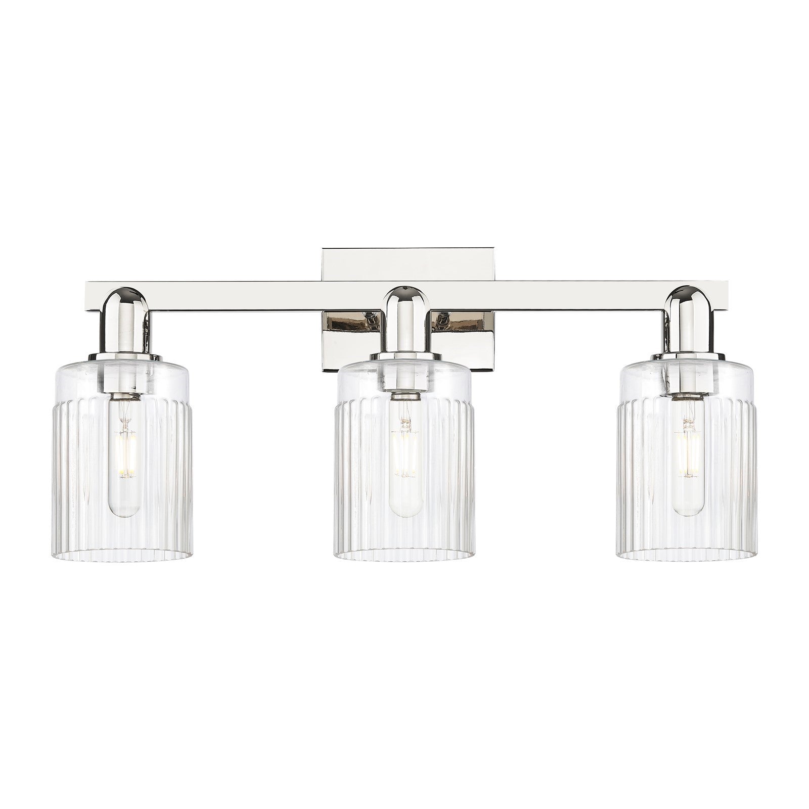 Innovations Hadley 24in 3-Light Bath Vanity Light | Industrial Polished Nickel and Clear Ribbed Glass | Bathroom Vanity | 23.5 x | Model 716-3W-PN-G342
