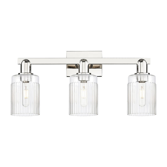 Innovations Hadley 24in 3-Light Bath Vanity Light | Industrial Polished Nickel and Clear Ribbed Glass | Bathroom Vanity | 23.5 x | Model 716-3W-PN-G342
