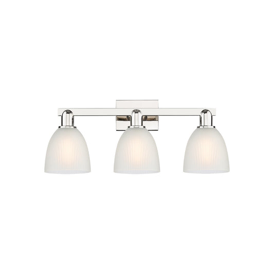 Innovations Castile 25in 3-Light Bath Vanity Light | Industrial Polished Nickel Steel and White Glass | Bathroom Vanity Light | 25 | Model 716-3W-PN-G381