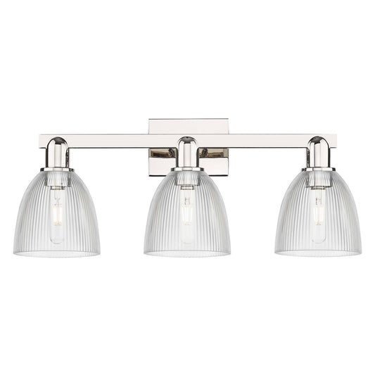 Innovations Castile 25in 3-Light Bath Vanity Light | Industrial Polished Nickel and Clear Glass | Bathroom Vanity | 25 x 10.75 x | Model 716-3W-PN-G382