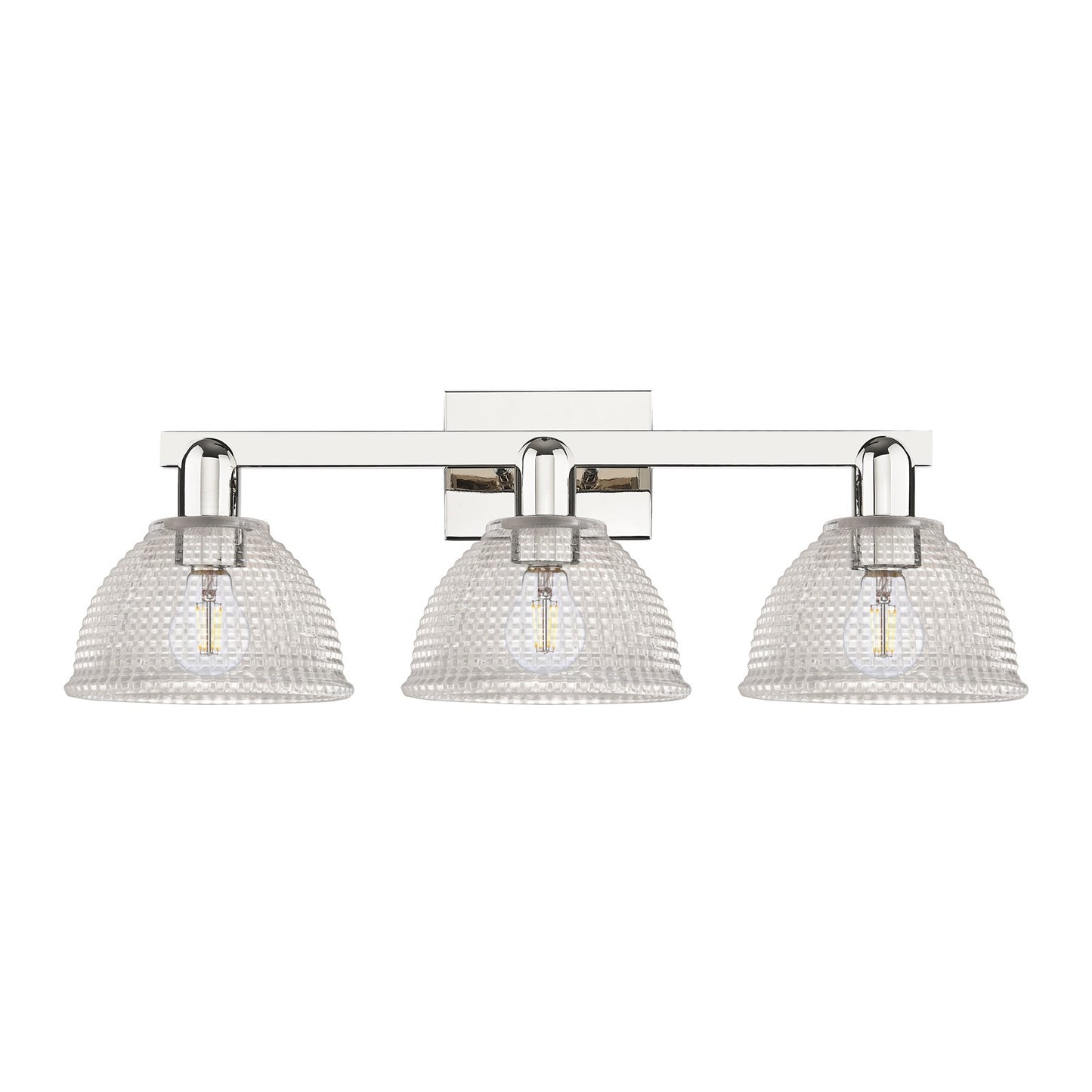 Innovations Arietta 27in 3-Light Bath Vanity Light | Industrial Polished Nickel Steel and Clear Glass | Bathroom Vanity | 27 x 9.75 | Model 716-3W-PN-G422