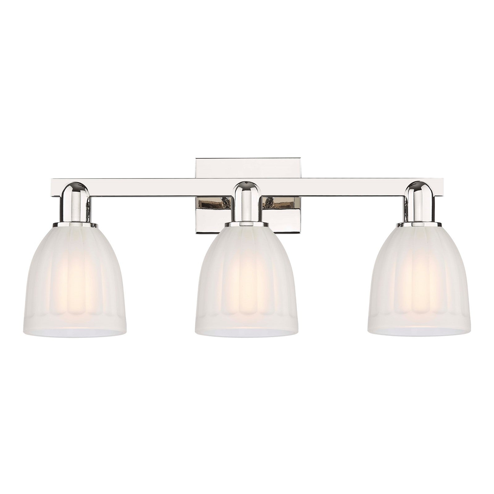 Innovations Brookfield 25in 3-Light Bath Vanity | Industrial Polished Nickel and White Ribbed Glass | Bathroom Vanity Light | 24.75 | Model 716-3W-PN-G441
