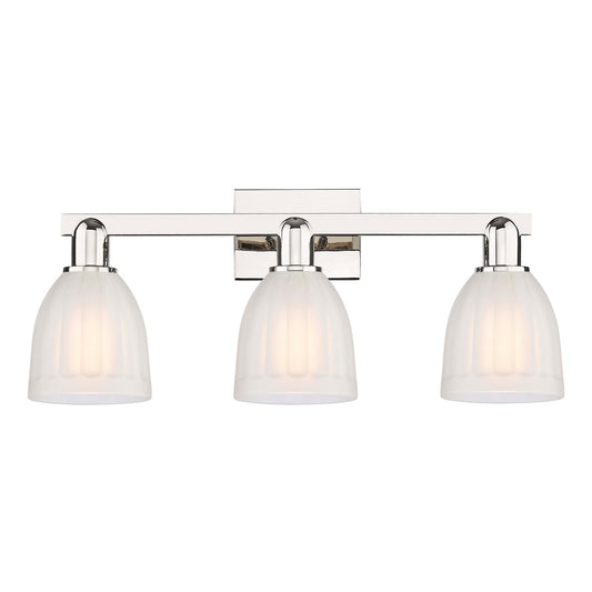 Innovations Brookfield 25in 3-Light Bath Vanity | Industrial Polished Nickel and White Ribbed Glass | Bathroom Vanity Light | 24.75 | Model 716-3W-PN-G441