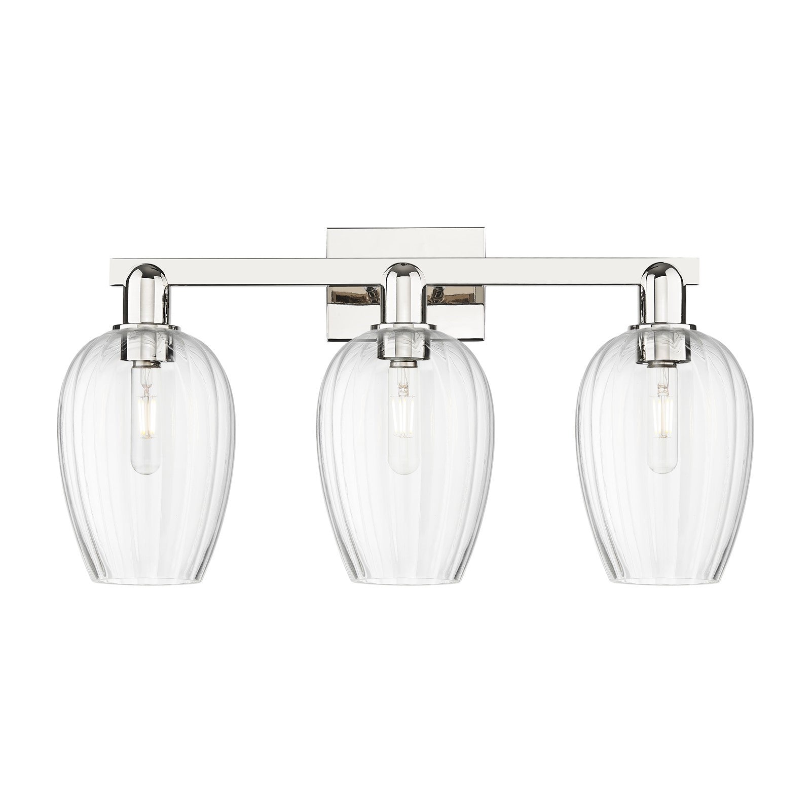 Innovations Preston Flute 26in 3-Light Bath Vanity | Industrial Polished Nickel and Clear Glass | Bathroom Vanity & Powder Room | Model 716-3W-PN-G457-6CL