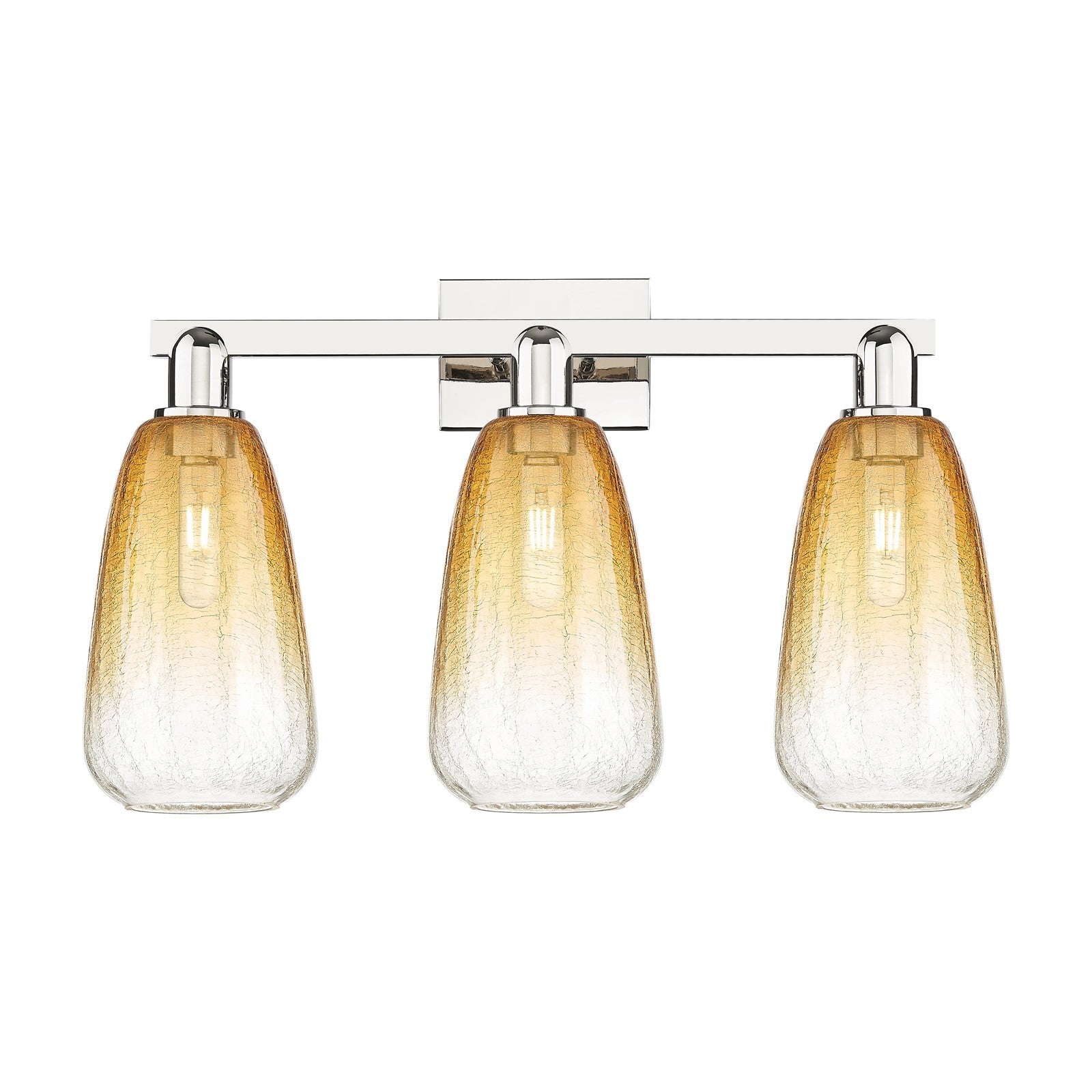 Innovations Brookhaven Almond 26in 3-Light Bath Vanity Light | Industrial Polished Nickel and Amber Glass | Bathroom Vanity | Model 716-3W-PN-G480-6AM