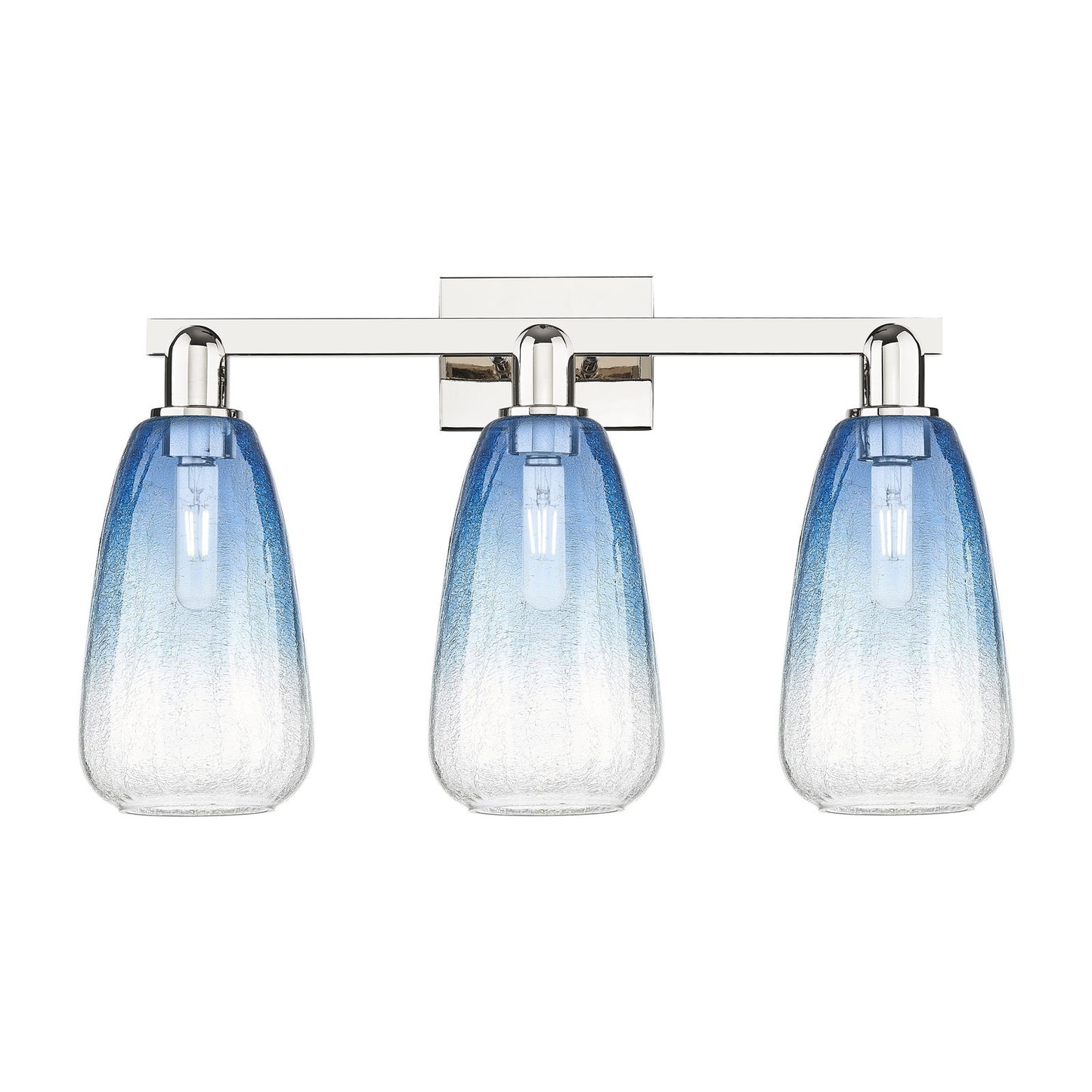 Innovations Brookhaven Almond 25in 3-Light Bath Vanity Light | Industrial Polished Nickel and Sapphire Blue Glass | Entryway & | Model 716-3W-PN-G480-6SB
