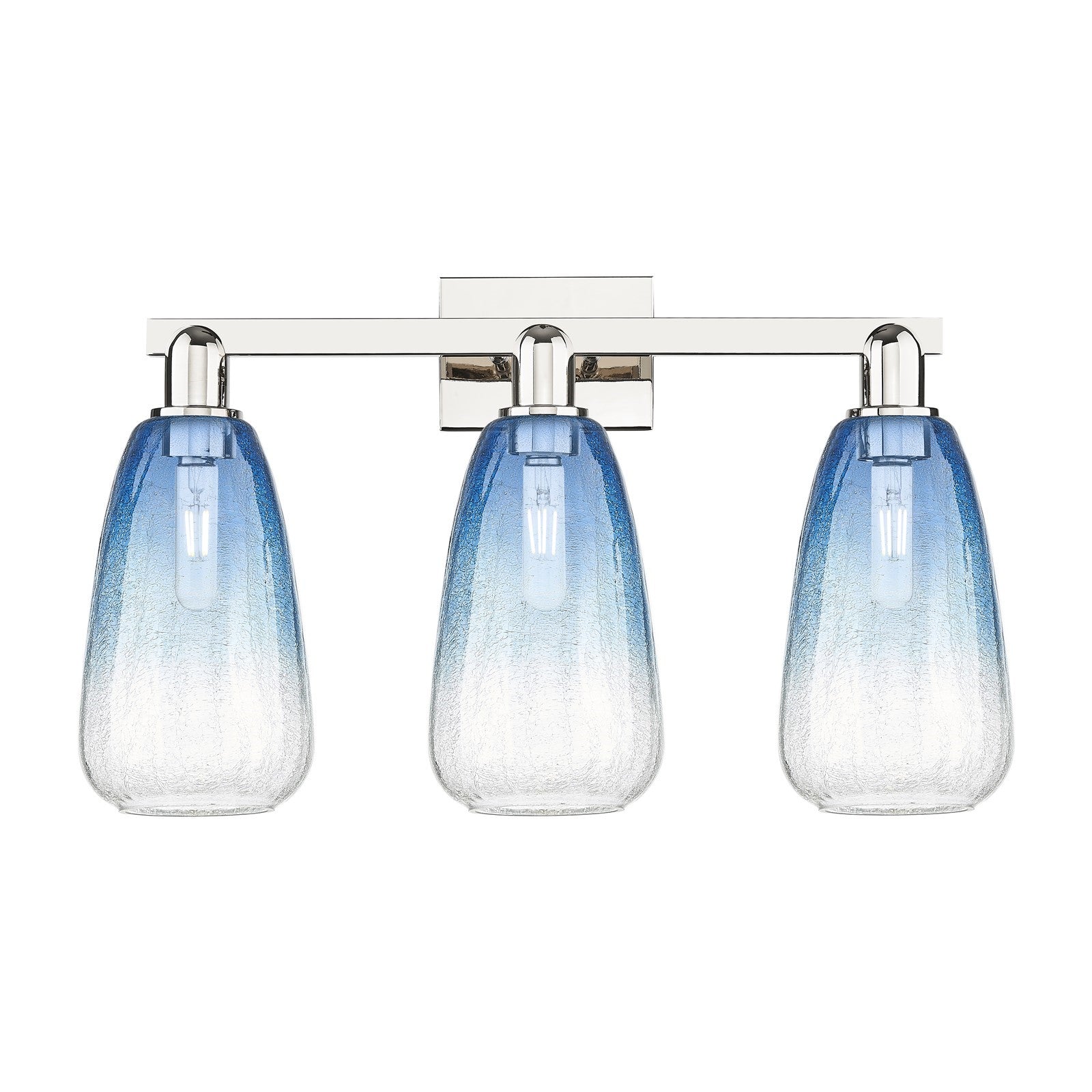 Innovations Brookhaven Almond 25in 3-Light Bath Vanity Light | Industrial Polished Nickel and Sapphire Blue Glass | Entryway & | Model 716-3W-PN-G480-6SB
