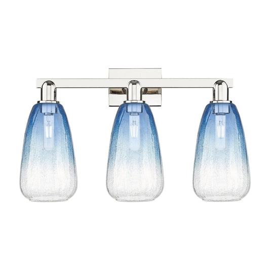 Innovations Brookhaven Almond 25in 3-Light Bath Vanity Light | Industrial Polished Nickel and Sapphire Blue Glass | Entryway & | Model 716-3W-PN-G480-6SB