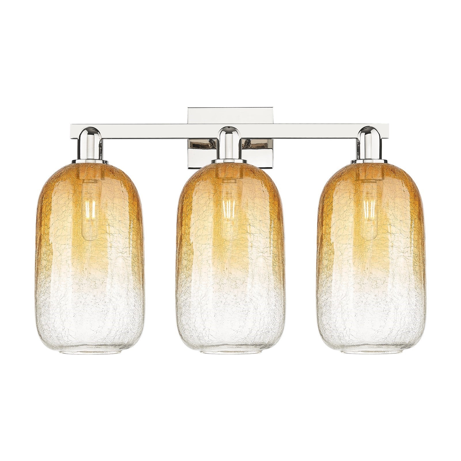 Innovations Brookhaven Cloche 26in 3-Light Bath Vanity Light | Industrial Polished Nickel and Amber Glass | Damp Rated Bathroom | Model 716-3W-PN-G482-7AM