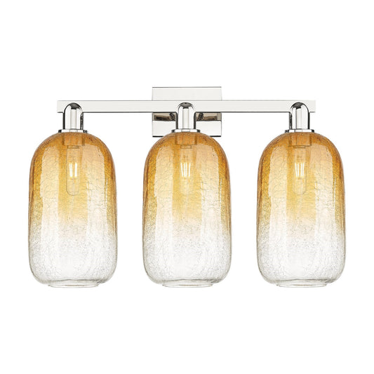 Innovations Brookhaven Cloche 26in 3-Light Bath Vanity Light | Industrial Polished Nickel and Amber Glass | Damp Rated Bathroom | Model 716-3W-PN-G482-7AM