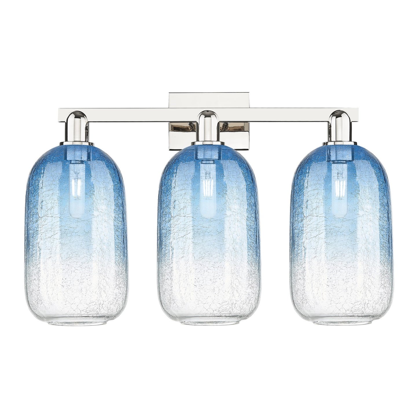 Innovations Brookhaven Cloche 26in 3-Light Bath Vanity Light | Industrial Polished Nickel and Sapphire Blue Glass | Bathroom & | Model 716-3W-PN-G482-7SB