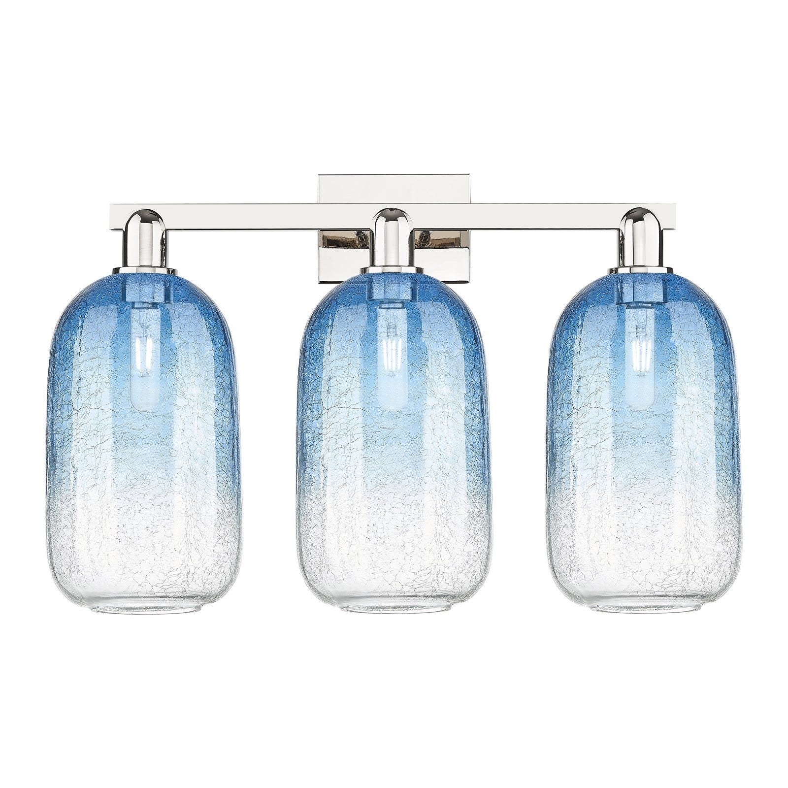 Innovations Brookhaven Cloche 26in 3-Light Bath Vanity Light | Industrial Polished Nickel and Sapphire Blue Glass | Bathroom & | Model 716-3W-PN-G482-7SB