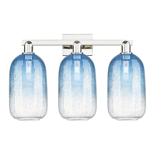 Innovations Brookhaven Cloche 26in 3-Light Bath Vanity Light | Industrial Polished Nickel and Sapphire Blue Glass | Bathroom & | Model 716-3W-PN-G482-7SB