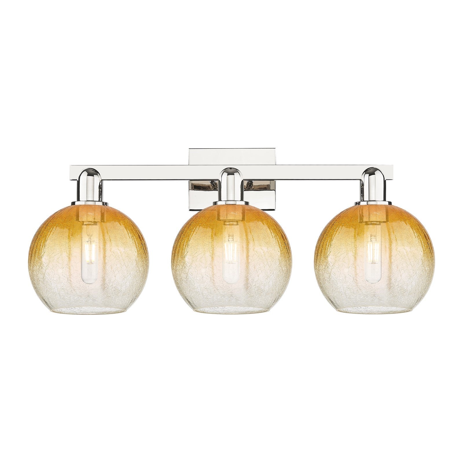 Innovations Brookhaven Globe 27in 3-Light Bath Vanity | Industrial Polished Nickel and Amber Glass | Bathroom Vanity & Powder | Model 716-3W-PN-G483-8AM