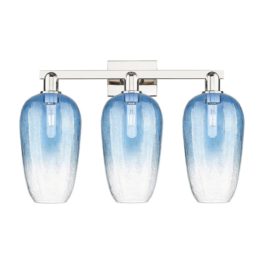 Innovations Brookhaven Flute 26in 3-Light Bath Vanity | Industrial Polished Nickel and Sapphire Blue Glass | Bathroom Vanity | Model 716-3W-PN-G484-7SB