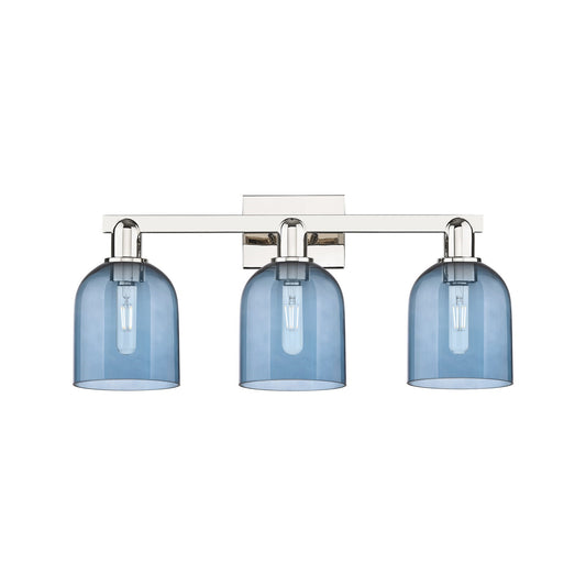 Innovations Bella 25in 3-Light Bath Vanity | Industrial Polished Nickel and Blue Glass | Bathroom Vanity | 24.5 x 11.25 x 7.25 | Model 716-3W-PN-G558-6BL