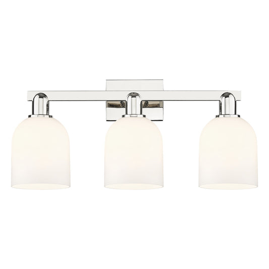 Innovations Bella 25in 3-Light Bath Vanity Light | Industrial Transitional Polished Nickel and White Glass | Bathroom Vanity | Model 716-3W-PN-G558-6GWH