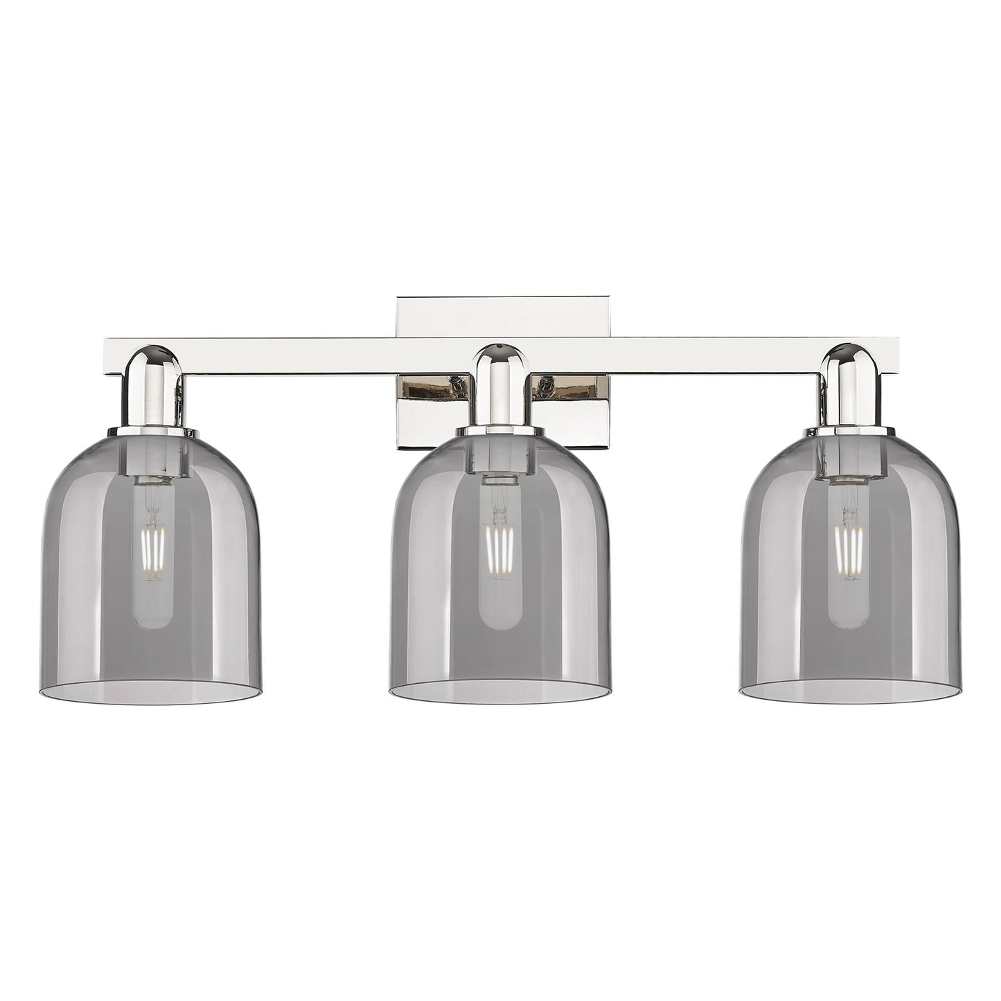 Innovations Bella 25in 3-Light Bath Vanity | Industrial Polished Nickel and Light Smoke Glass | Bathroom Vanity Light | 24.5 x | Model 716-3W-PN-G558-6SM