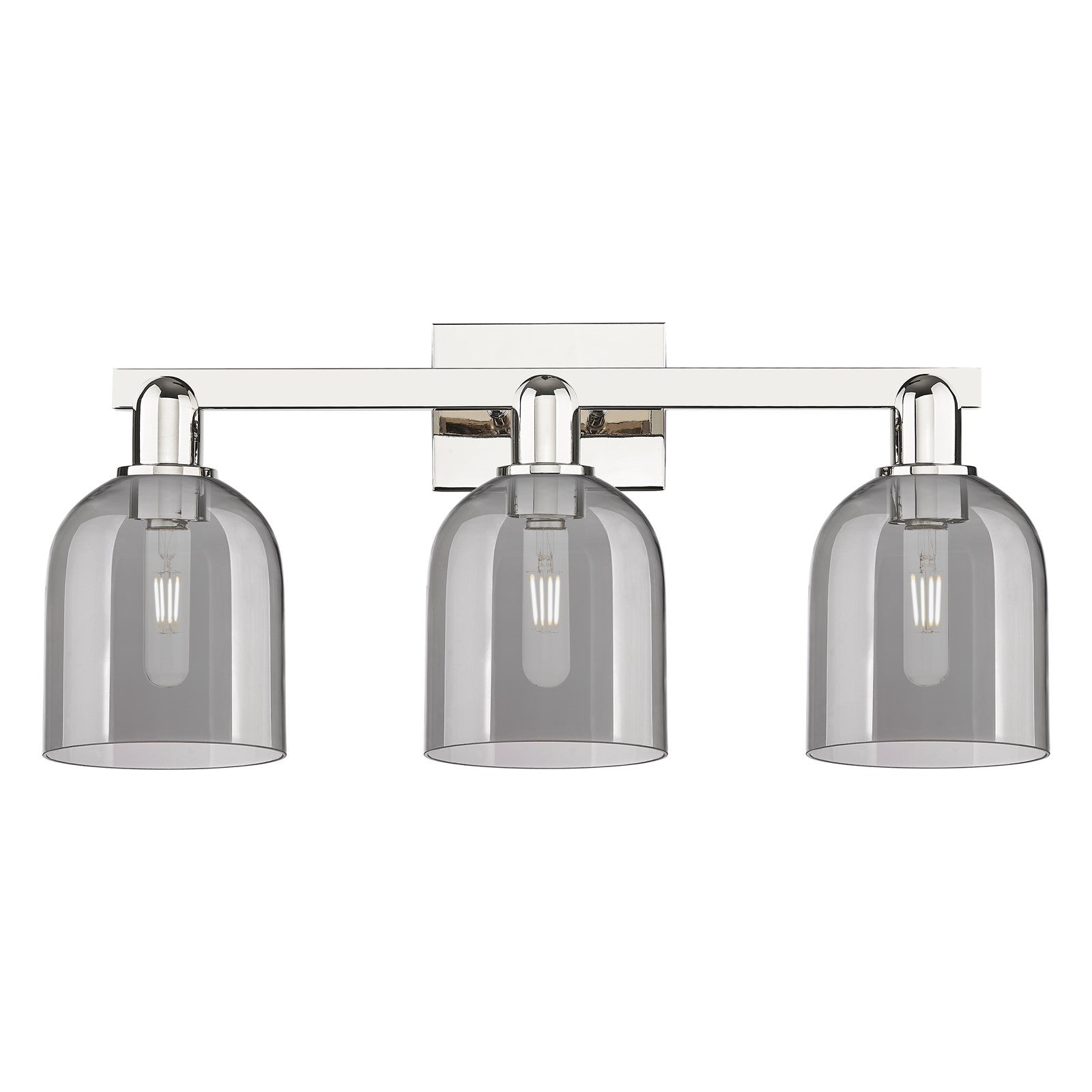 Innovations Bella 25in 3-Light Bath Vanity | Industrial Polished Nickel and Light Smoke Glass | Bathroom Vanity Light | 24.5 x | Model 716-3W-PN-G558-6SM