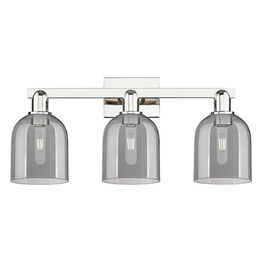 Innovations Bella 25in 3-Light Bath Vanity | Industrial Polished Nickel and Light Smoke Glass | Bathroom Vanity Light | 24.5 x | Model 716-3W-PN-G558-6SM