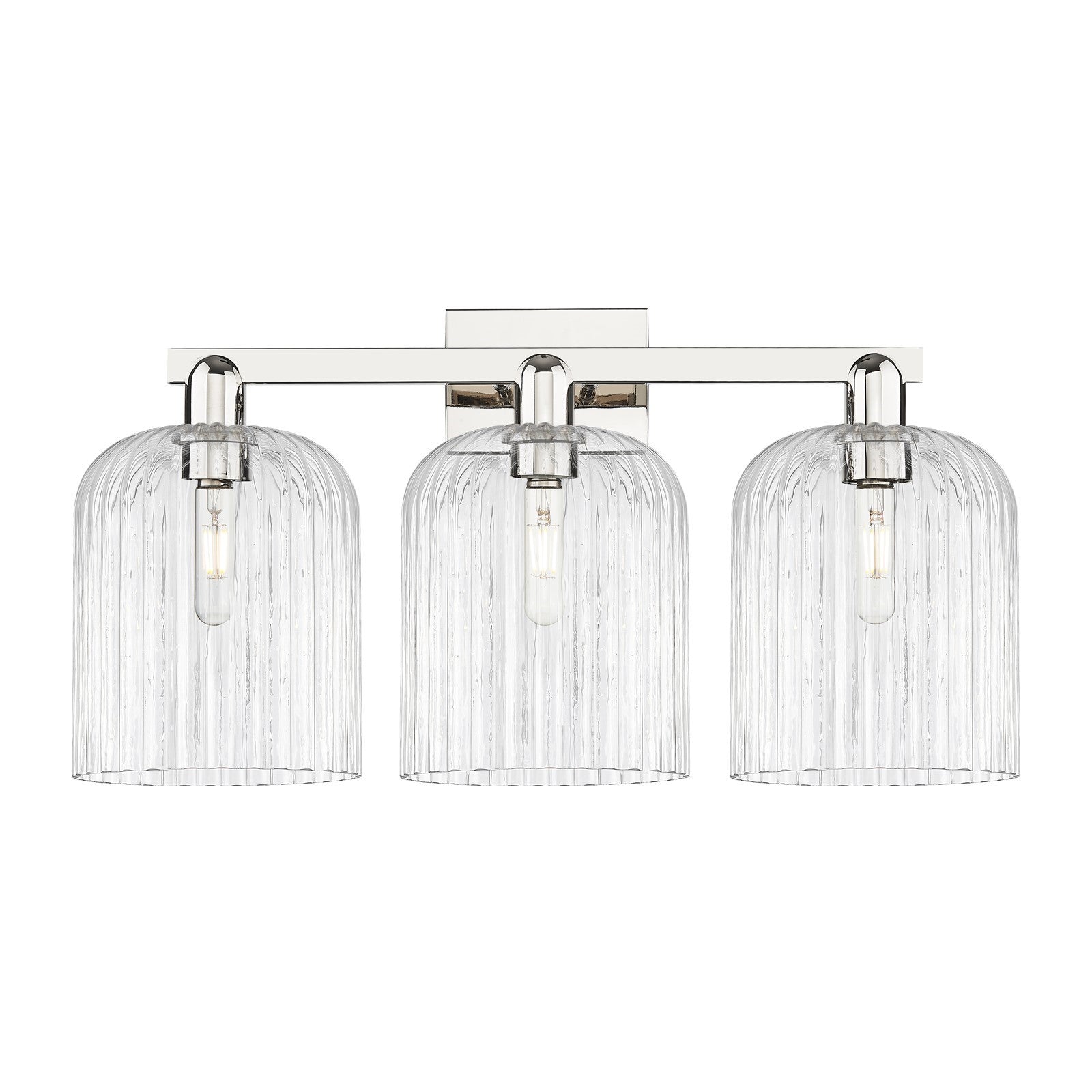 Innovations Bridal Veil 27in 3-Light Bath Vanity | Industrial Polished Nickel and Clear Ribbed Glass | Bathroom Vanity & Powder | Model 716-3W-PN-G559-8CL