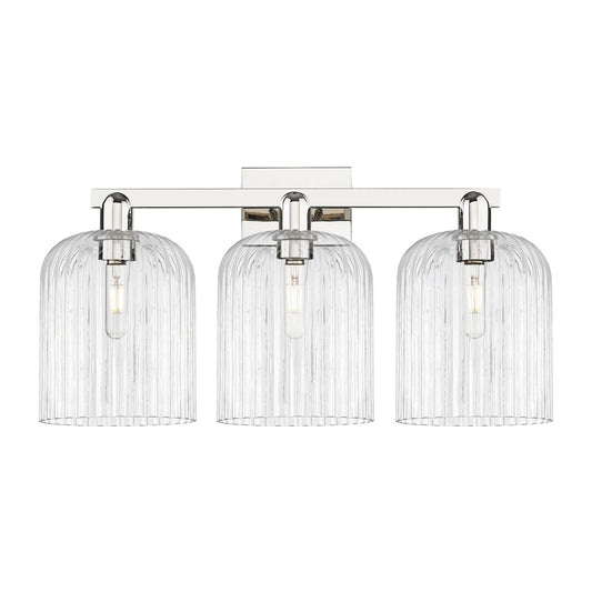 Innovations Bridal Veil 27in 3-Light Bath Vanity | Industrial Polished Nickel and Clear Ribbed Glass | Bathroom Vanity & Powder | Model 716-3W-PN-G559-8CL