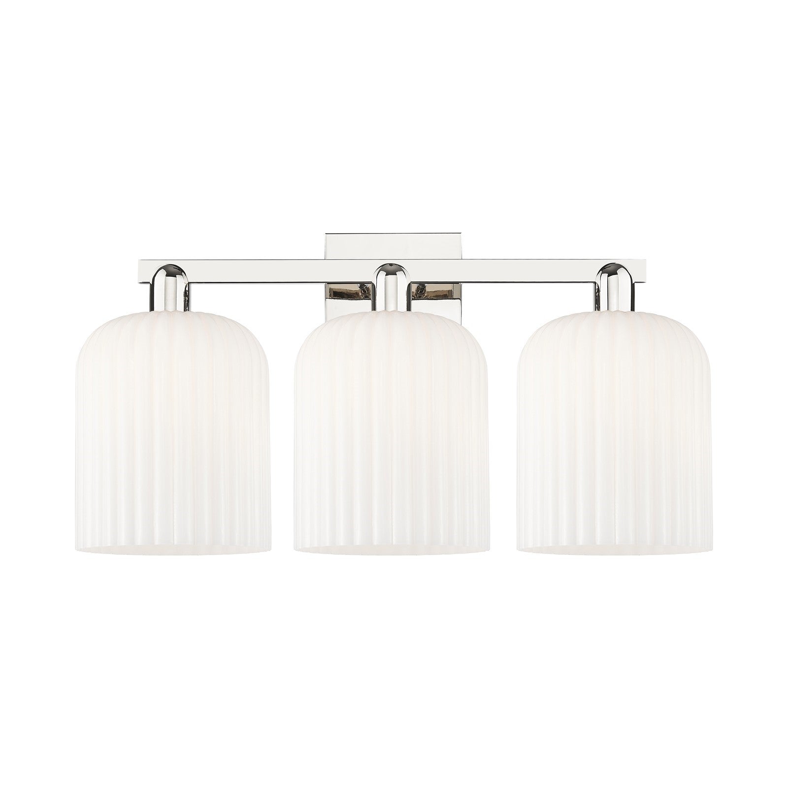 Innovations Bridal Veil 27in 3-Light Bath Vanity | Industrial Polished Nickel and Gloss White Ribbed Glass | Bathroom Vanity | Model 716-3W-PN-G559-8GWH