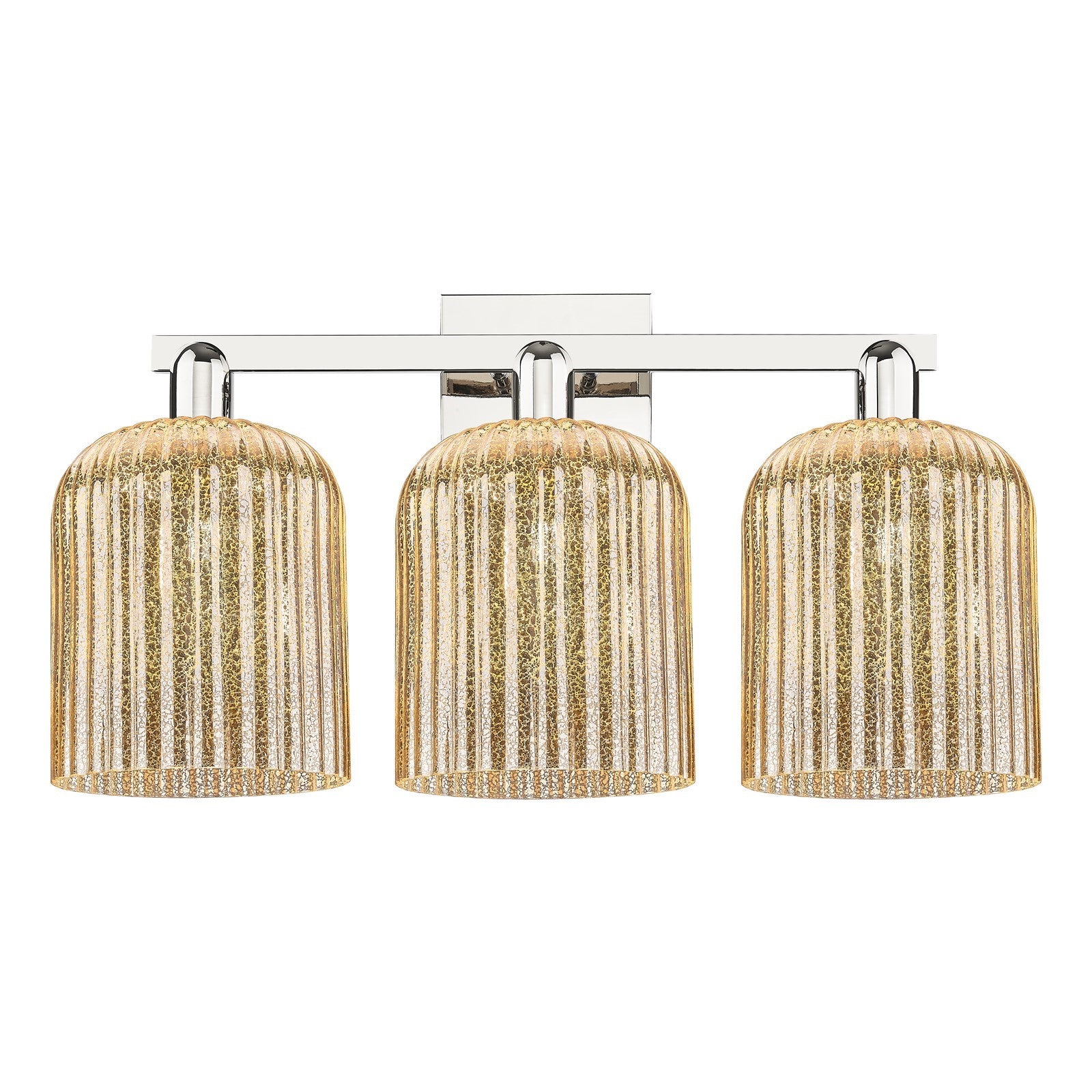 Innovations Bridal Veil 27in 3-Light Bath Vanity Light | Industrial Polished Nickel and Mercury Ribbed Glass | Damp Rated | Model 716-3W-PN-G559-8ME