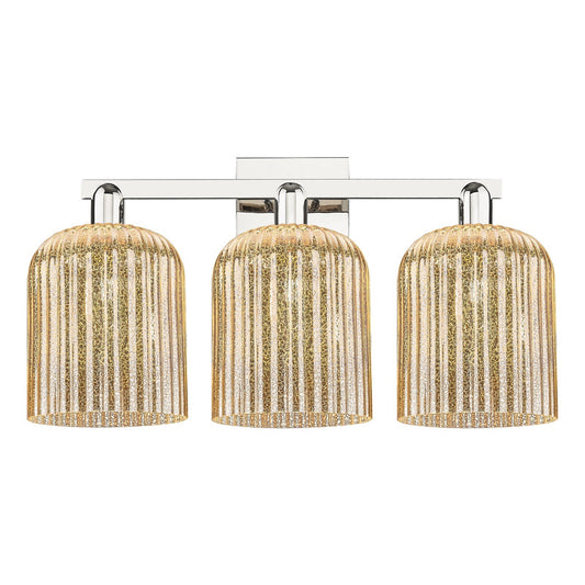 Innovations Bridal Veil 27in 3-Light Bath Vanity Light | Industrial Polished Nickel and Mercury Ribbed Glass | Damp Rated | Model 716-3W-PN-G559-8ME