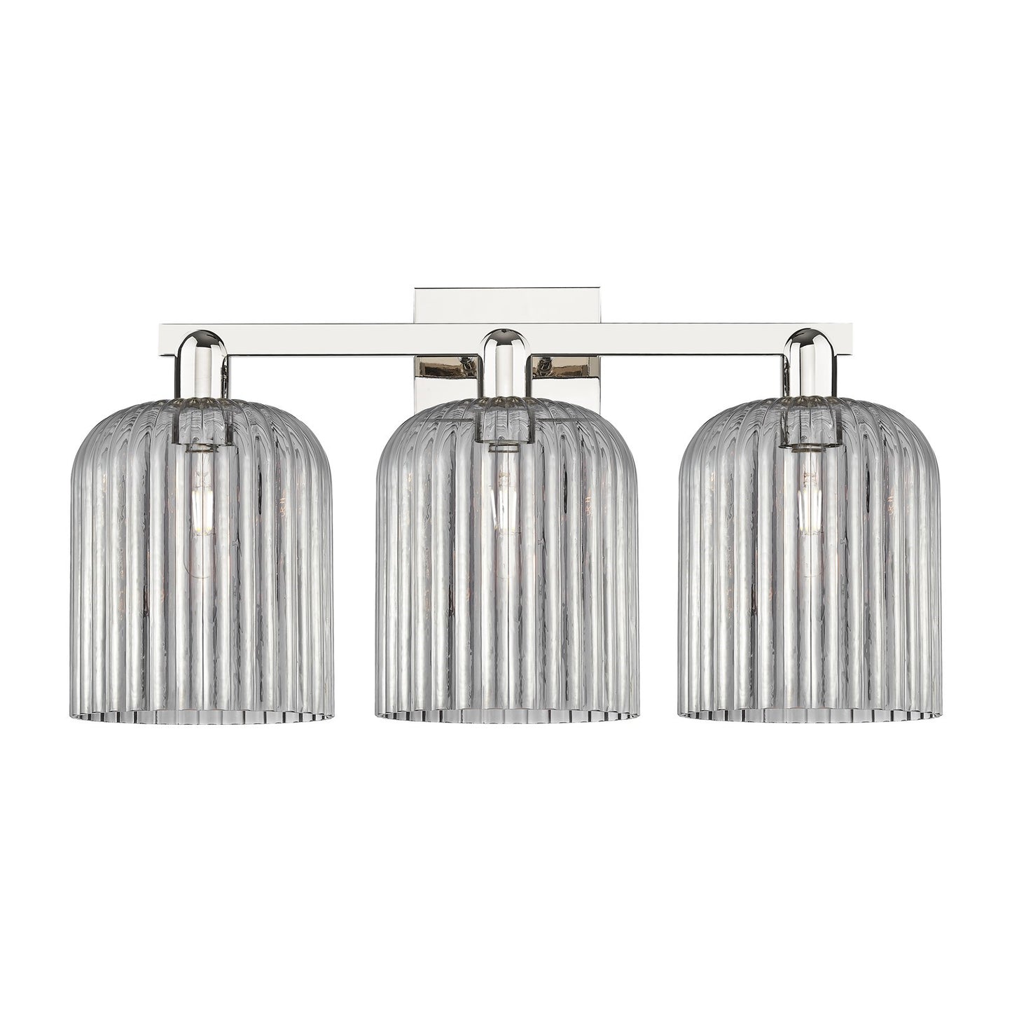 Innovations Bridal Veil 27in 3-Light Bath Vanity Light | Industrial Polished Nickel and Light Smoke Ribbed Glass | Bathroom | Model 716-3W-PN-G559-8SM