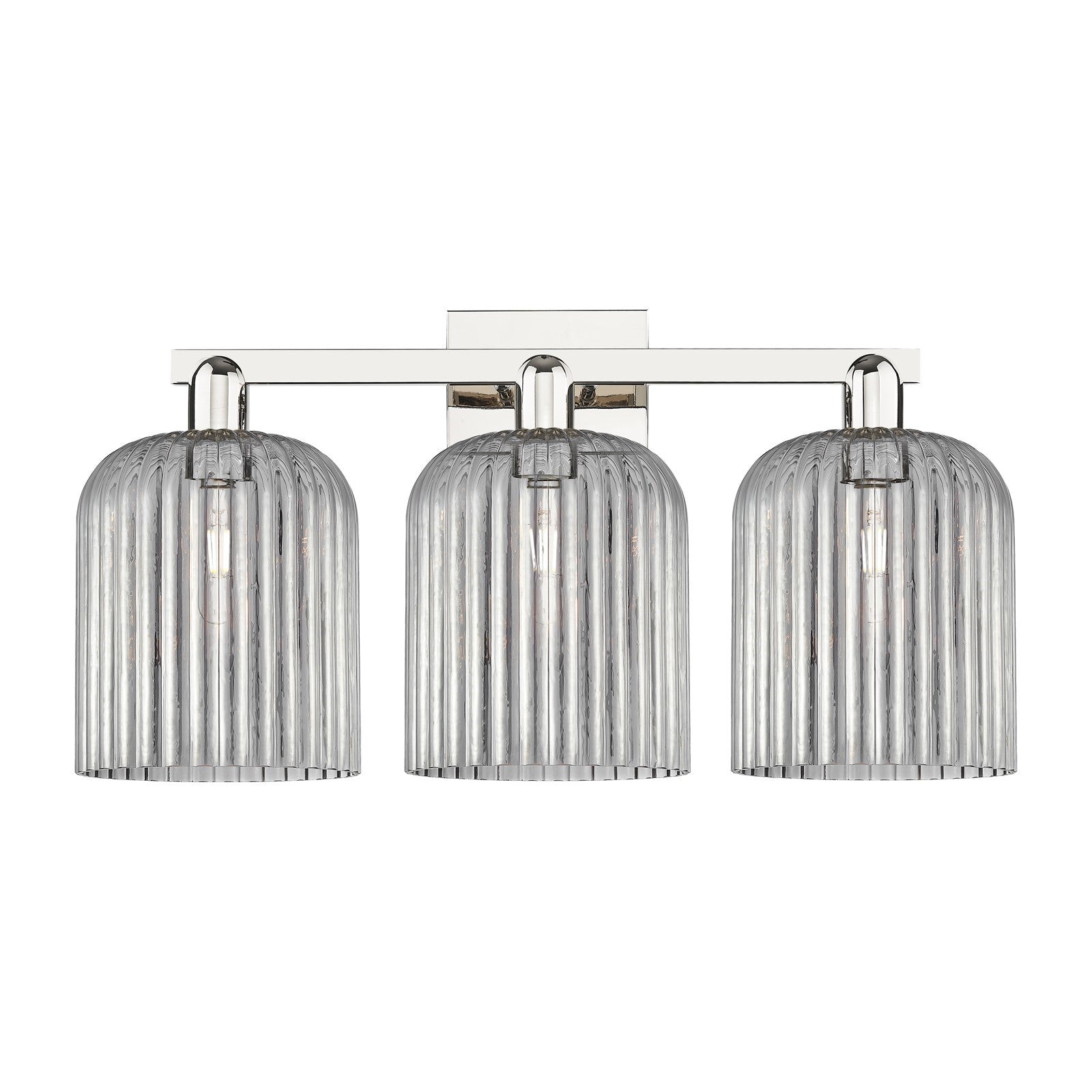 Innovations Bridal Veil 27in 3-Light Bath Vanity Light | Industrial Polished Nickel and Light Smoke Ribbed Glass | Bathroom | Model 716-3W-PN-G559-8SM