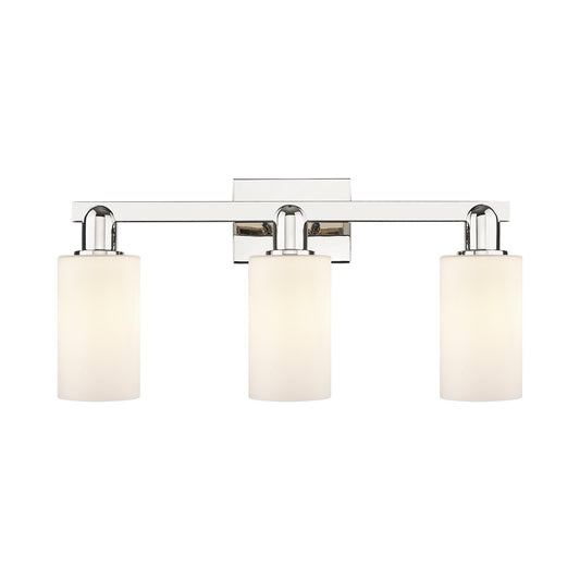 Innovations Clymer 23in 3-Light Bath Vanity Light | Industrial Polished Nickel and Matte White Glass | Bathroom Vanity | 22.88 x | Model 716-3W-PN-G801