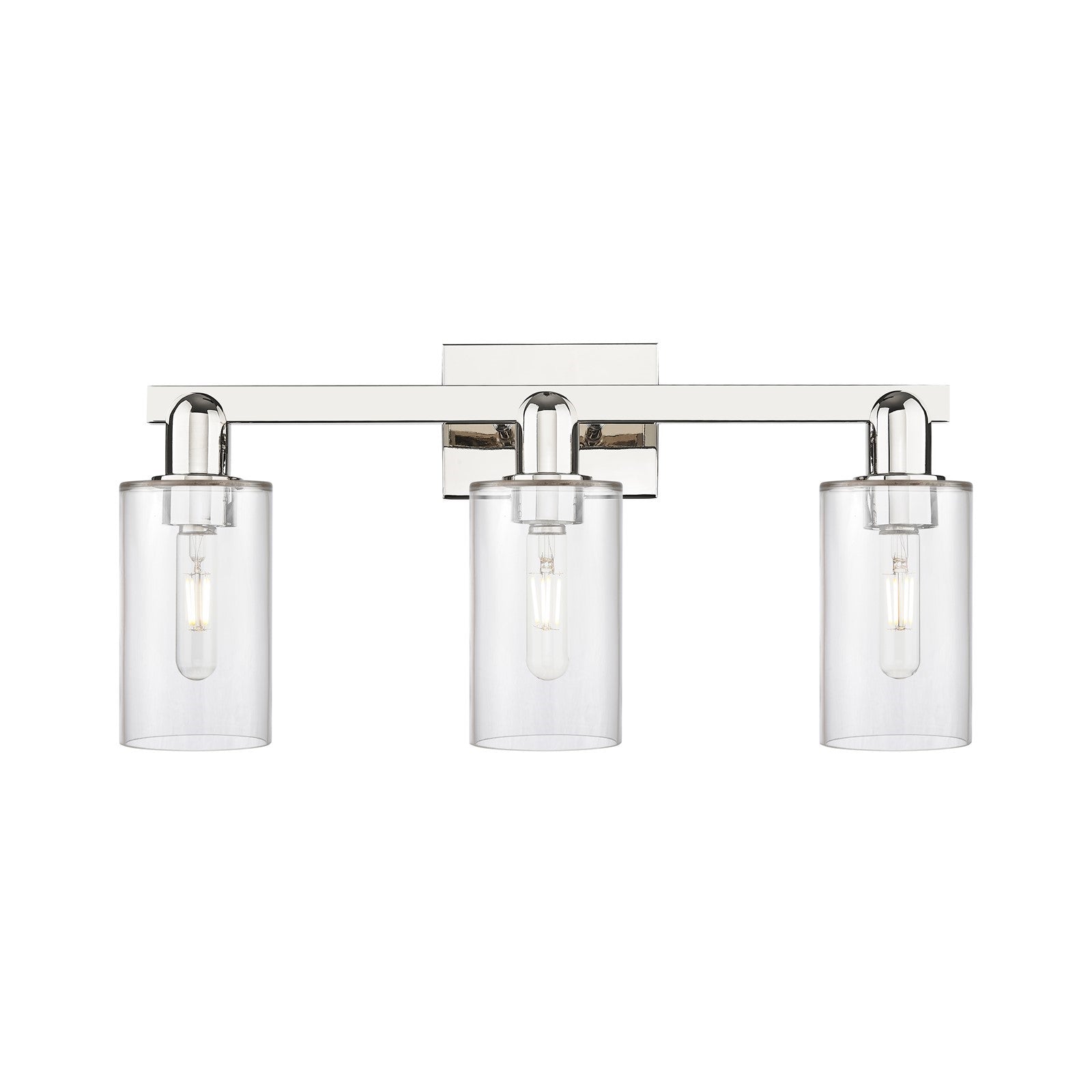 Innovations Clymer 23in 3-Light Bath Vanity Light | Polished Nickel Steel and Cast Brass with Clear Glass Shades | Bathroom Vanity | Model 716-3W-PN-G802