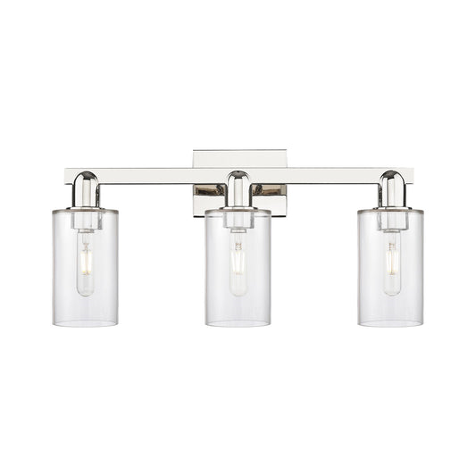 Innovations Clymer 23in 3-Light Bath Vanity Light | Polished Nickel Steel and Cast Brass with Clear Glass Shades | Bathroom Vanity | Model 716-3W-PN-G802