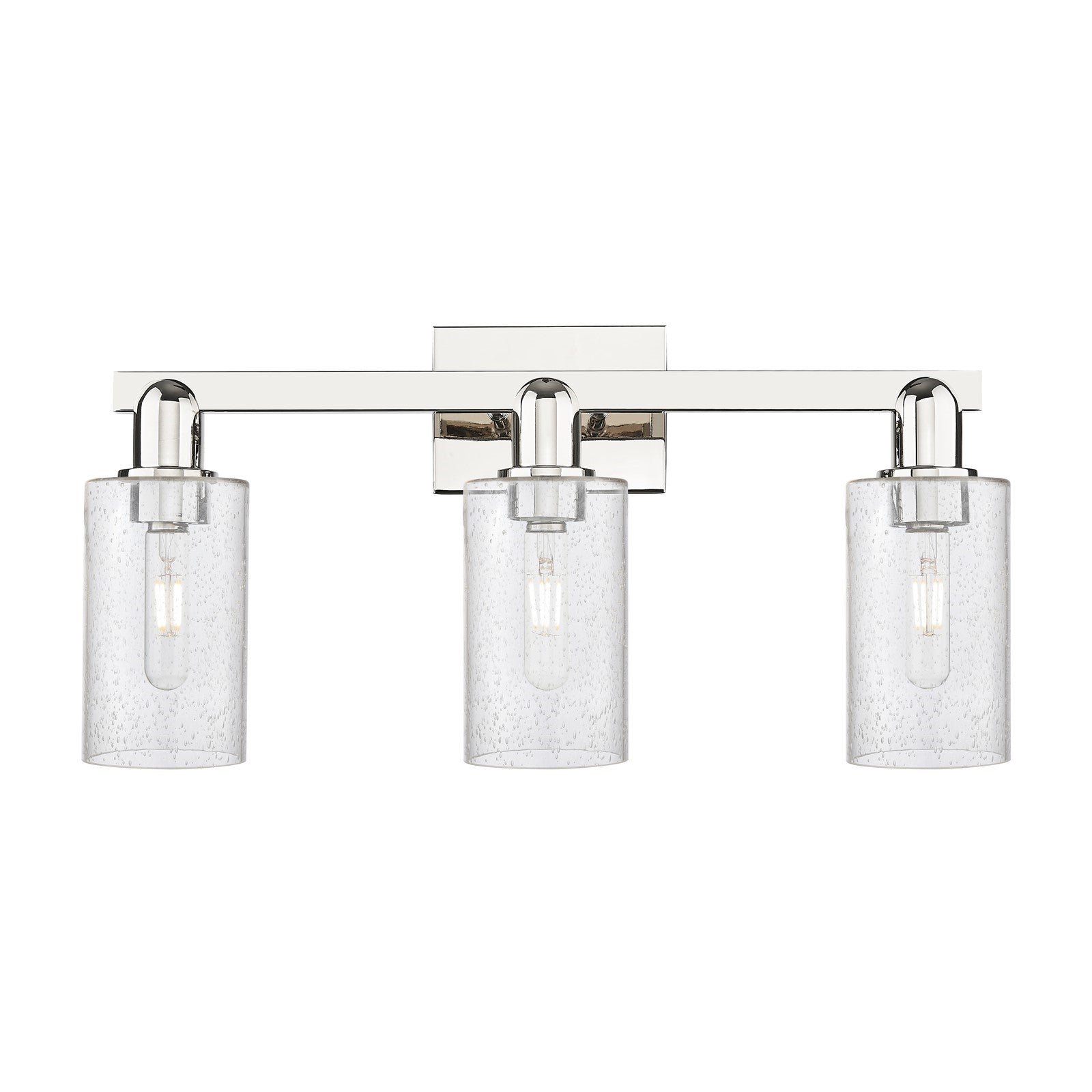 Innovations Clymer 23in 3-Light Bath Vanity Light | Industrial Modern Polished Nickel Steel and Seedy Glass | Bathroom Vanity | Model 716-3W-PN-G804