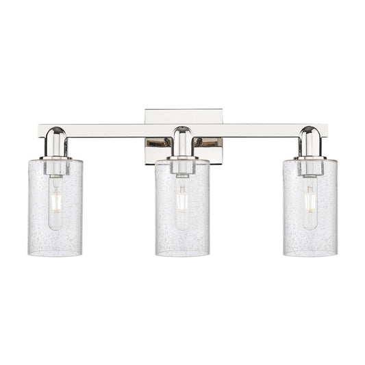 Innovations Clymer 23in 3-Light Bath Vanity Light | Industrial Modern Polished Nickel Steel and Seedy Glass | Bathroom Vanity | Model 716-3W-PN-G804