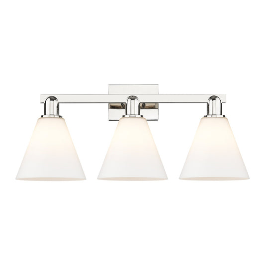 Innovations Berkshire 26in 3-Light Bath Vanity Light | Industrial Polished Nickel and Matte White Glass | Bathroom Vanity | 26 x | Model 716-3W-PN-GBC-81
