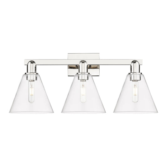 Innovations Berkshire Glass 26in 3-Light Bath Vanity Light | Industrial Polished Nickel and Clear Glass | Bathroom Vanity | 26 x | Model 716-3W-PN-GBC-82