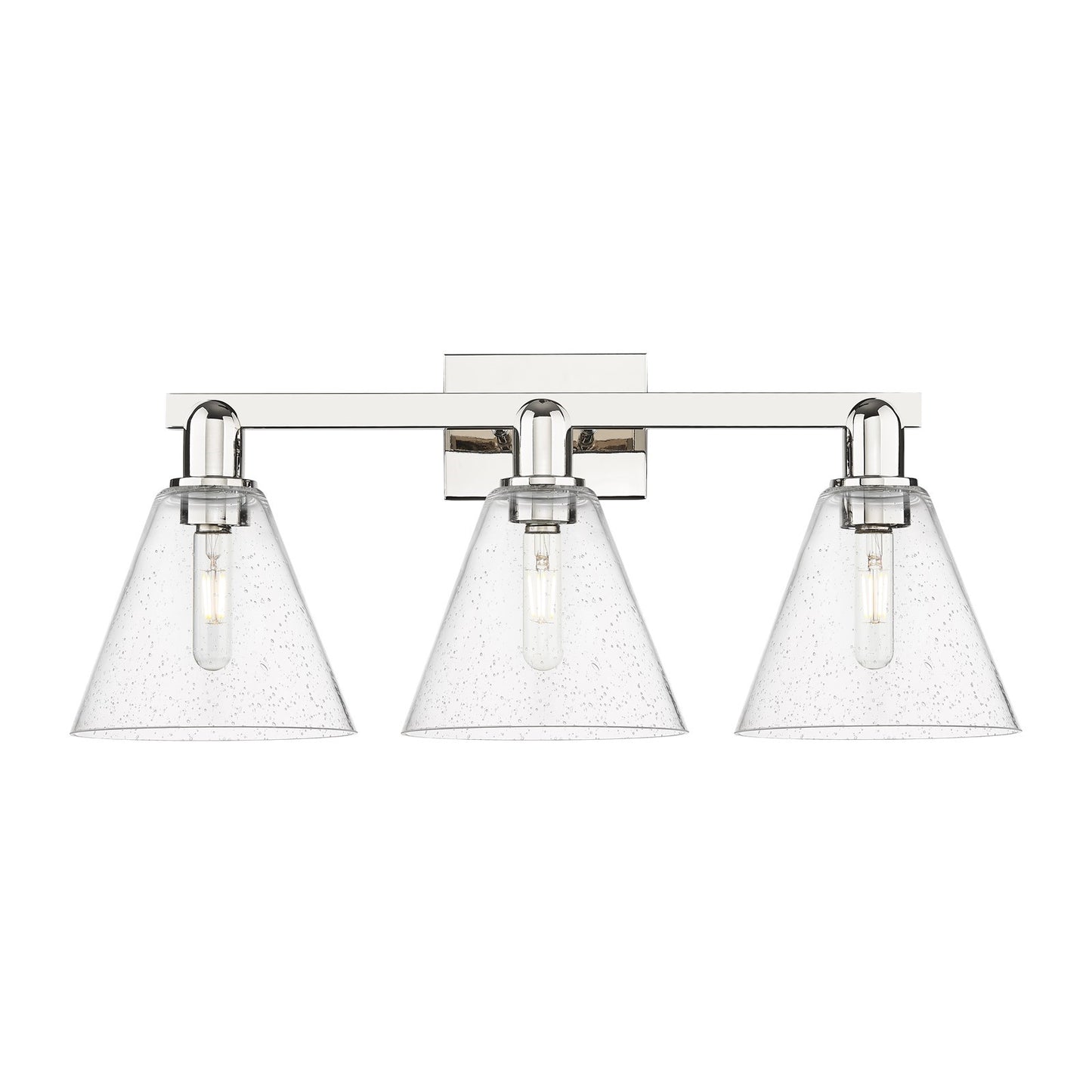 Innovations Berkshire 26in 3-Light Bath Vanity | Industrial Polished Nickel Steel and Seedy Glass | Bathroom Vanity Light | 26 x | Model 716-3W-PN-GBC-84