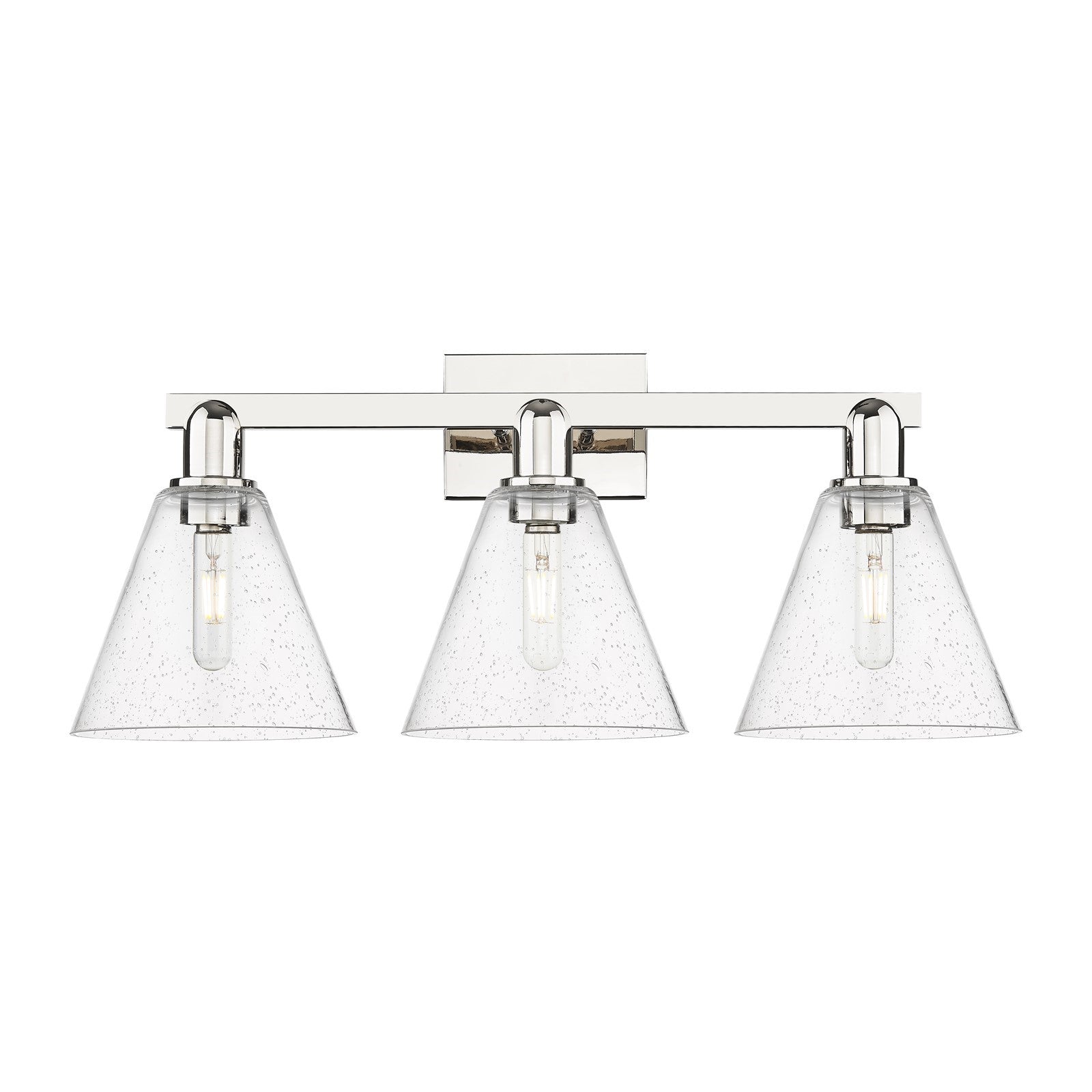 Innovations Berkshire 26in 3-Light Bath Vanity | Industrial Polished Nickel Steel and Seedy Glass | Bathroom Vanity Light | 26 x | Model 716-3W-PN-GBC-84