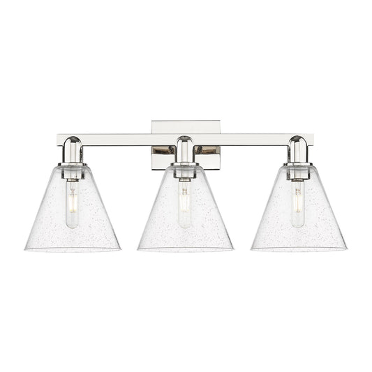 Innovations Berkshire 26in 3-Light Bath Vanity | Industrial Polished Nickel Steel and Seedy Glass | Bathroom Vanity Light | 26 x | Model 716-3W-PN-GBC-84