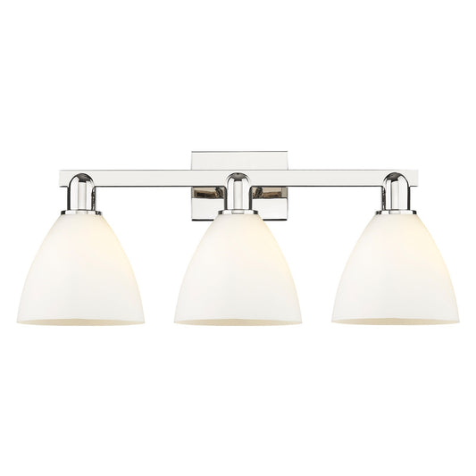Innovations Bristol 27in 3-Light Bath Vanity | Industrial Polished Nickel and Matte White Glass | Bathroom Vanity Light | 26.5 x | Model 716-3W-PN-GBD-751