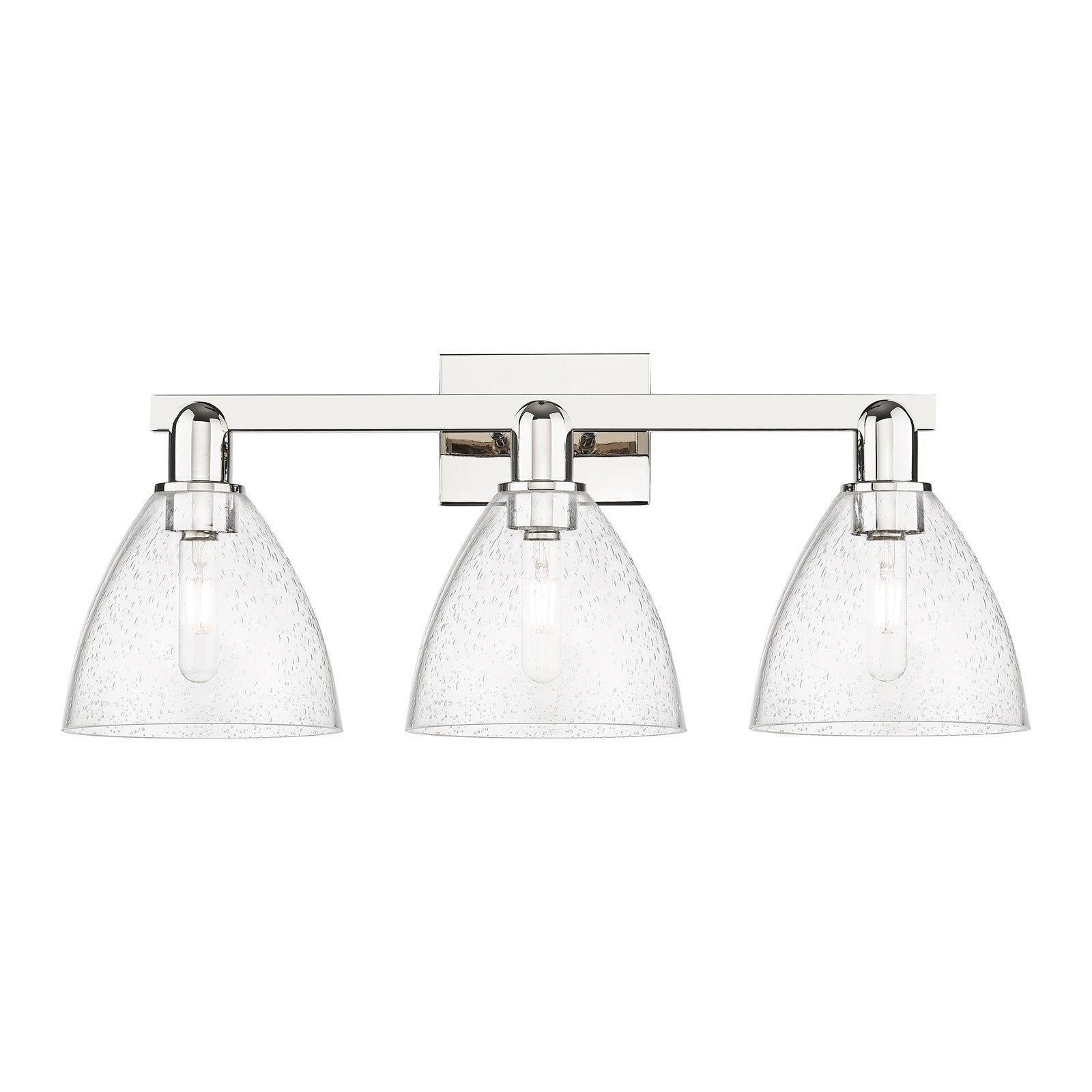 Innovations Bristol 27in 3-Light Bath Vanity | Polished Nickel Steel and Cast Brass with Seedy Glass Shades | Bathroom Vanity | Model 716-3W-PN-GBD-754
