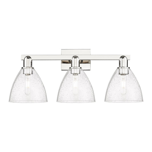 Innovations Bristol 27in 3-Light Bath Vanity | Polished Nickel Steel and Cast Brass with Seedy Glass Shades | Bathroom Vanity | Model 716-3W-PN-GBD-754