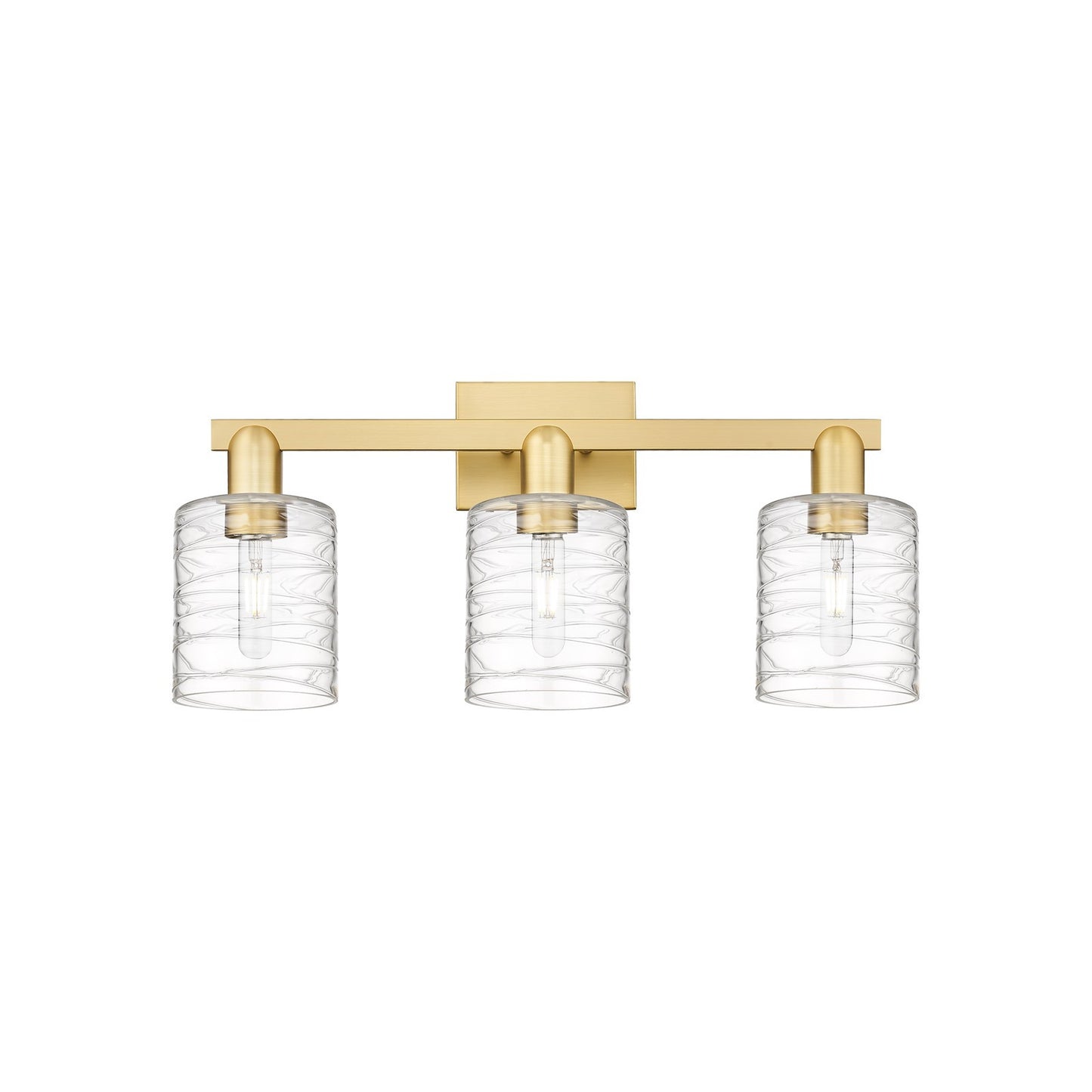 Innovations Cobbleskill 24in 3-Light Bath Vanity | Industrial Satin Gold Steel and Cast Brass with Deco Swirl Clear Glass | Model 716-3W-SG-G1113