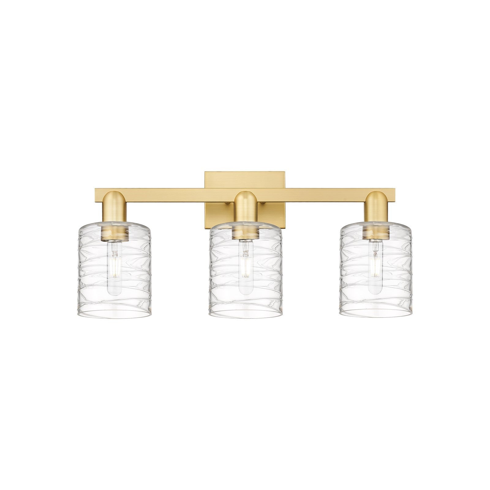 Innovations Cobbleskill 24in 3-Light Bath Vanity | Industrial Satin Gold Steel and Cast Brass with Deco Swirl Clear Glass | Model 716-3W-SG-G1113