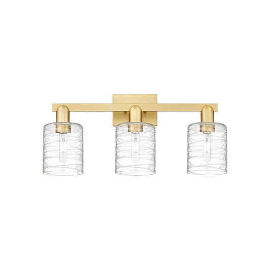 Innovations Cobbleskill 24in 3-Light Bath Vanity | Industrial Satin Gold Steel and Cast Brass with Deco Swirl Clear Glass | Model 716-3W-SG-G1113