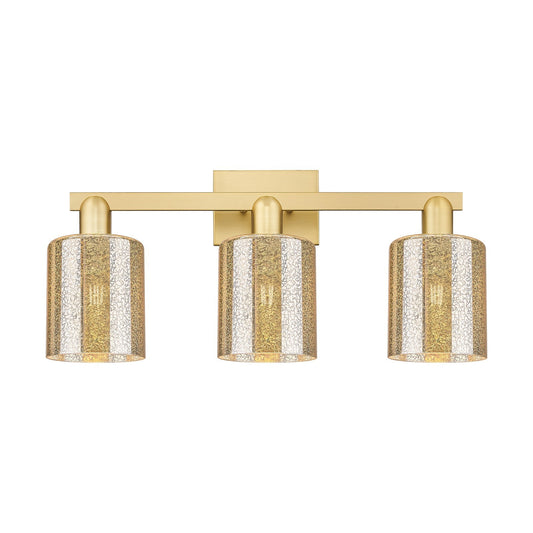 Innovations Cobbleskill 24in 3-Light Bath Vanity Light | Industrial Satin Gold Steel and Mercury Glass | Bathroom Vanity | 24 x | Model 716-3W-SG-G116